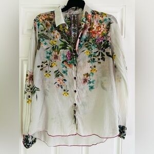 Johnny Was 3J Floral Sheer Button-Up Blouse. Sz S p2p 20”